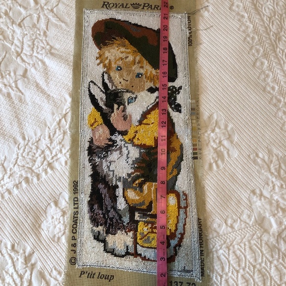 Vintage Needlepoint Panel - Boy & Husky Dog - Picture 4 of 5